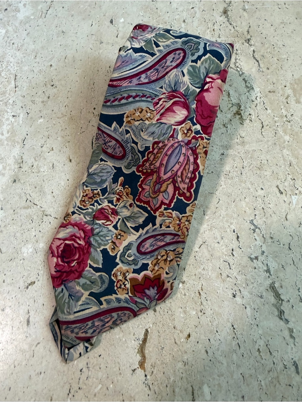 Vintage Etienne Aigner Tie Floral Paisley Navy Burgundy Pink Designer Necktie